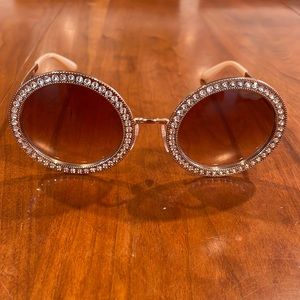 Dolce & Gabbana Round Rose Gold Crystal Sunglasses